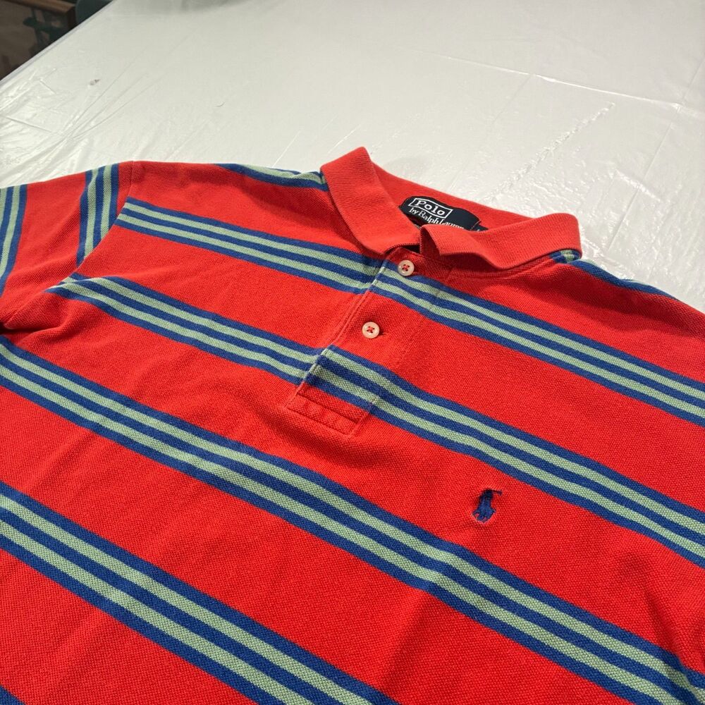 Vintage Polo Ralph Lauren Orange Striped Polo Short Sleeve Men's Large